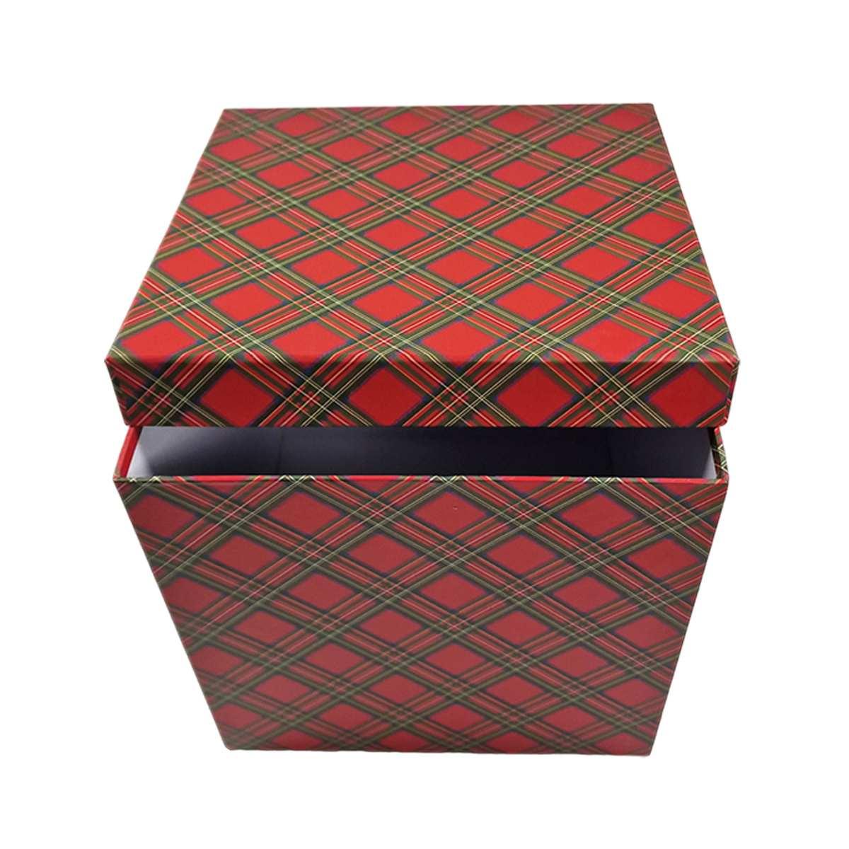 Scatola regalo natalizia cartone tartan rossa 25 x 25 x 25 cm