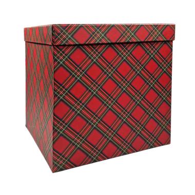 Scatola regalo natalizia cartone tartan rossa 25 x 25 x 25 cm