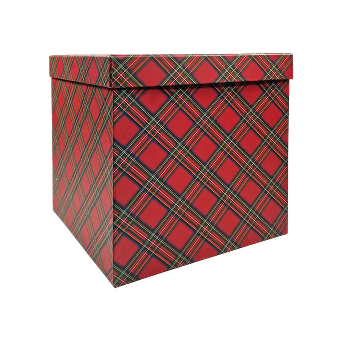 Scatola regalo natalizia cartone tartan rossa 22 x 22 x 23 cm