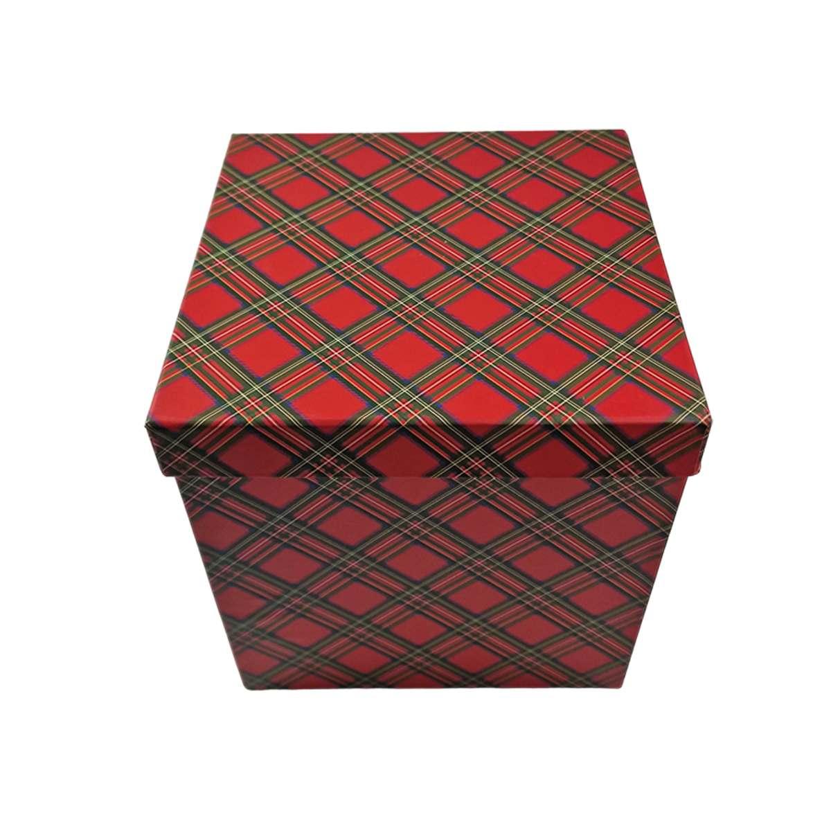 Scatola regalo natalizia cartone tartan rossa 22 x 22 x 23 cm