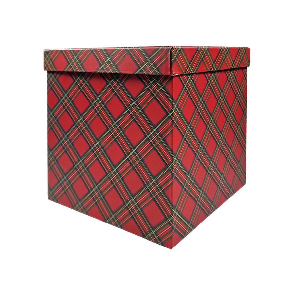 Scatola regalo natalizia cartone tartan rossa 22 x 22 x 23 cm