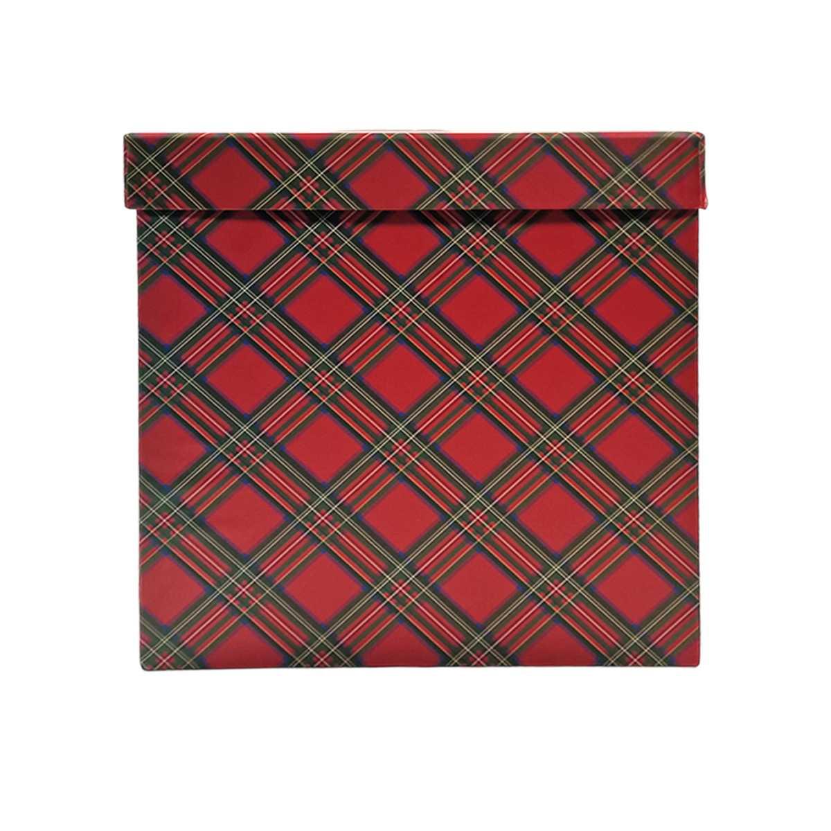 Scatola regalo natalizia cartone tartan rossa 22 x 22 x 23 cm