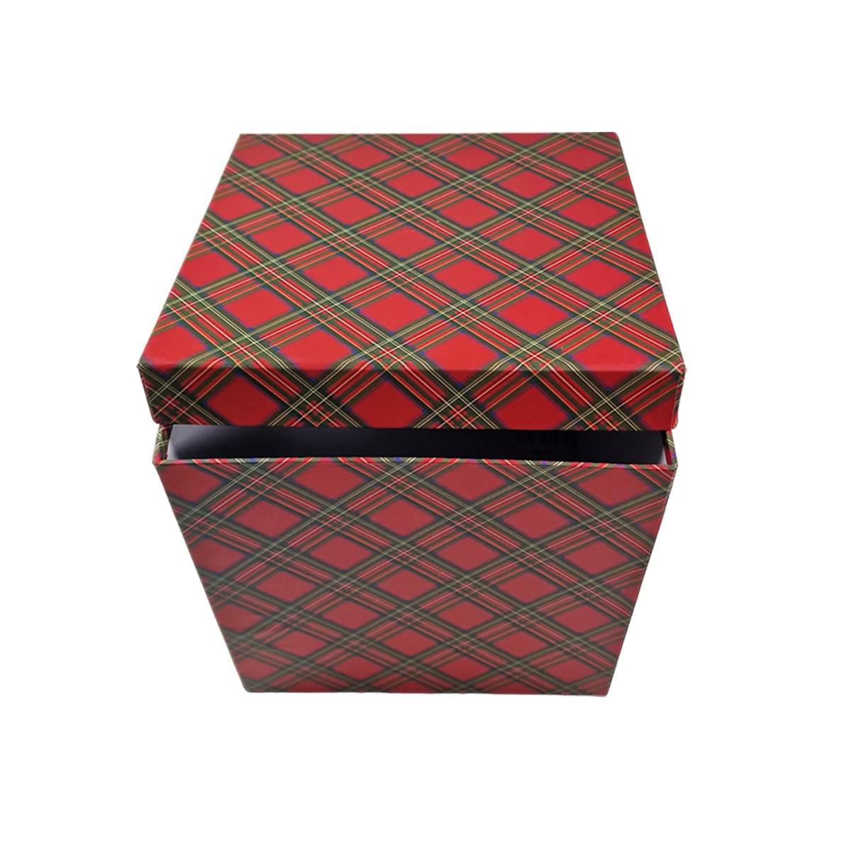 Scatola regalo natalizia cartone tartan rossa 22 x 22 x 23 cm