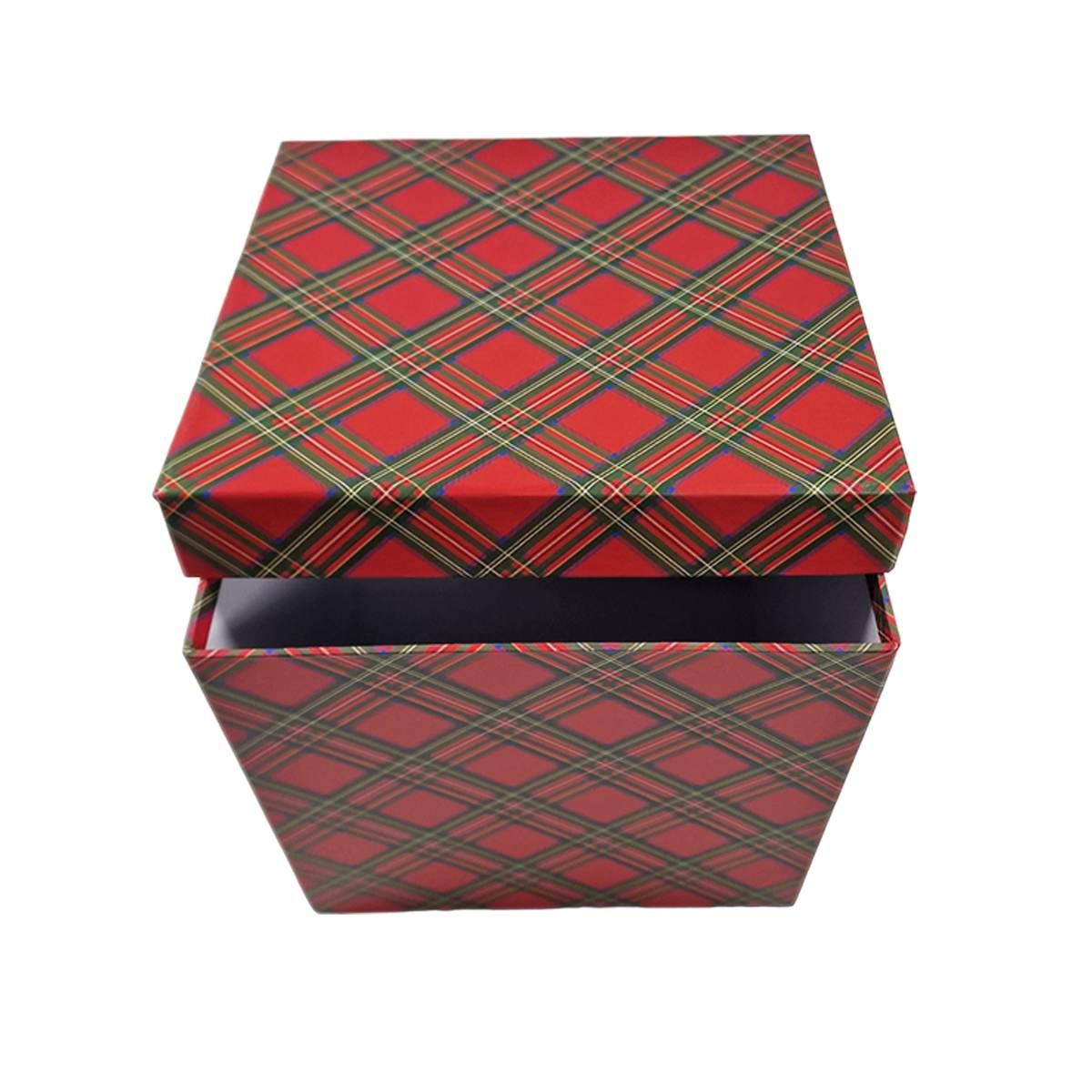 Scatola regalo natalizia cartone tartan rossa 19 x 19 cm