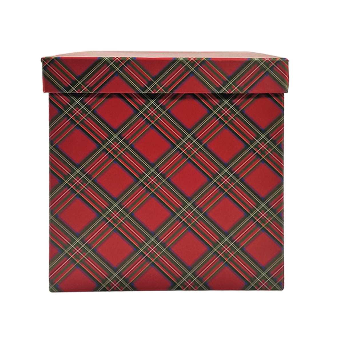 Scatola regalo natalizia cartone tartan rossa 19 x 19 cm