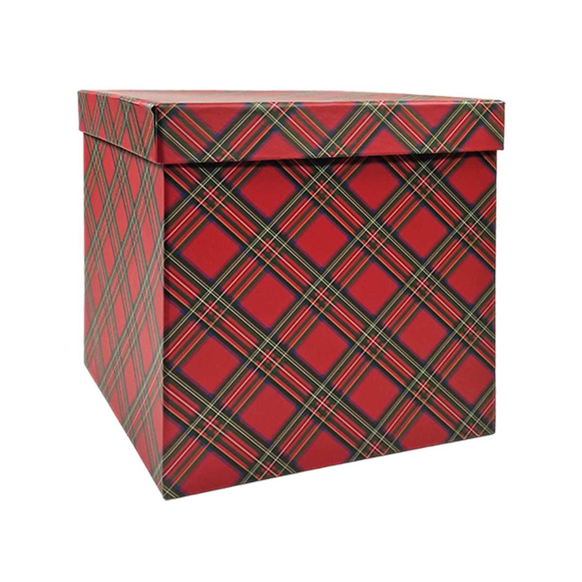 Scatola regalo natalizia cartone tartan rossa 19 x 19 cm