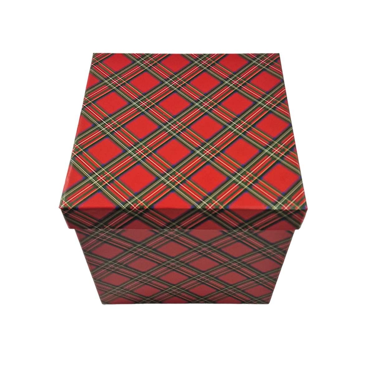 Scatola regalo natalizia cartone tartan rossa 19 x 19 cm