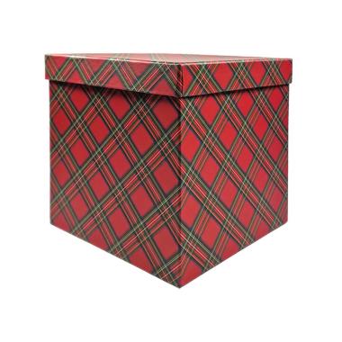 Scatola regalo natalizia cartone tartan rossa 19 x 19 cm