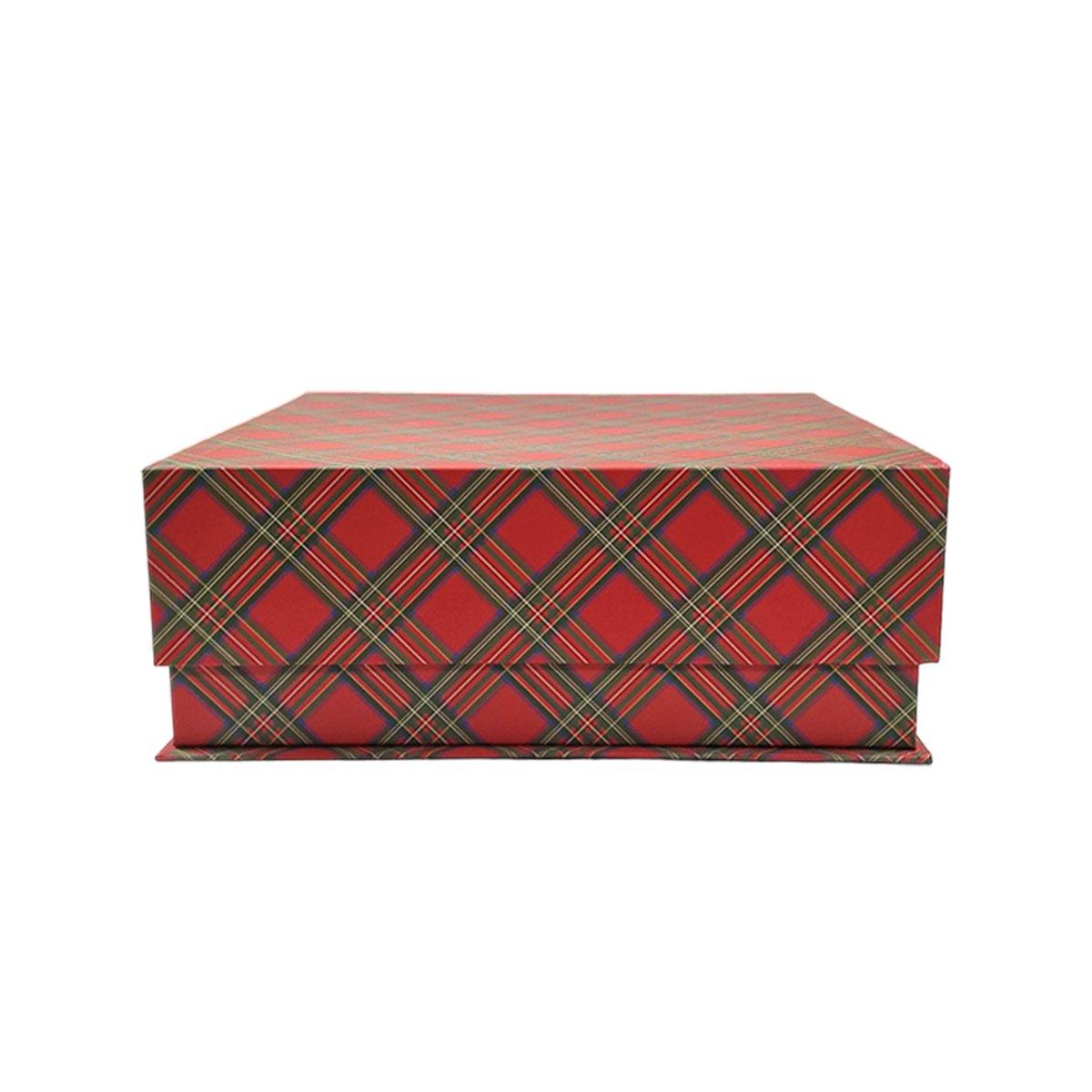 Scatola regalo natalizia cartone tartan rossa 28 x 28 x 13 cm