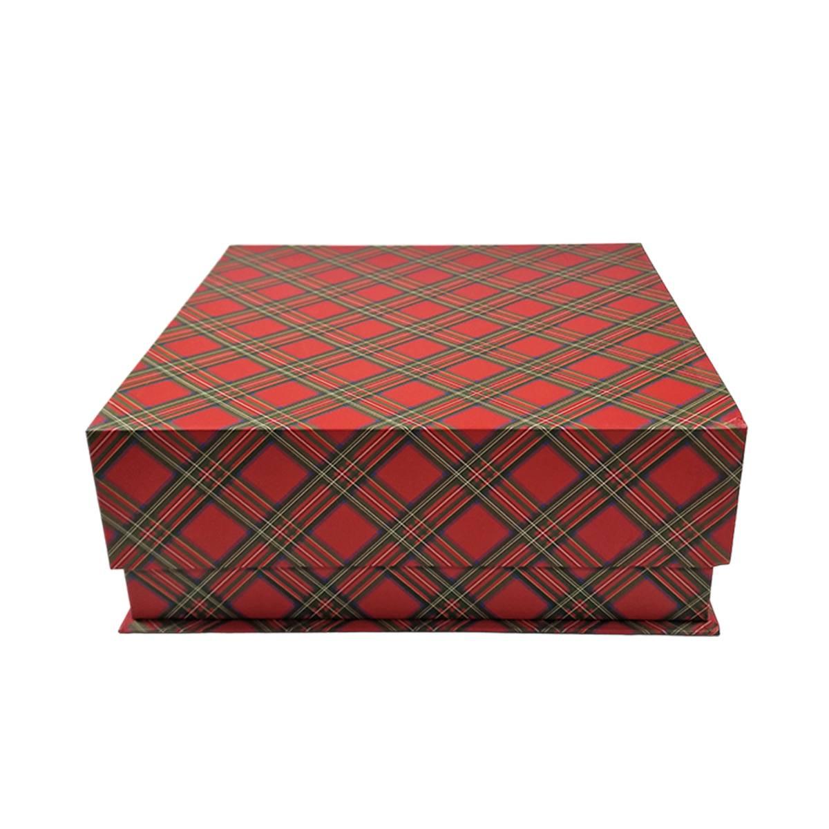Scatola regalo natalizia cartone tartan rossa 28 x 28 x 13 cm