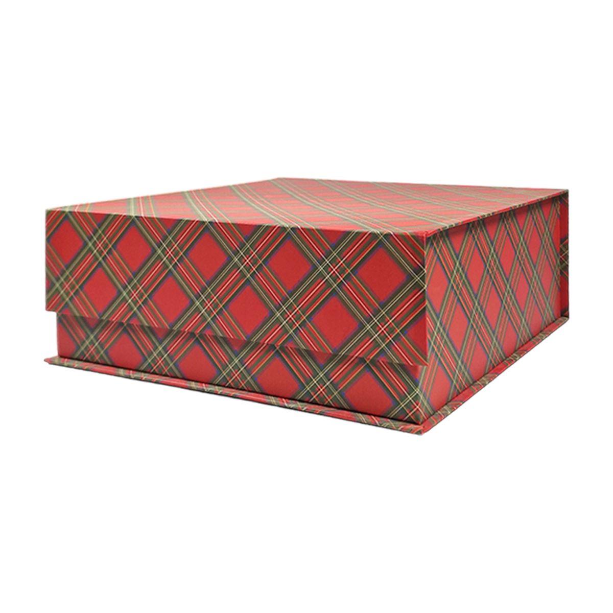 Scatola regalo natalizia cartone tartan rossa 28 x 28 x 13 cm