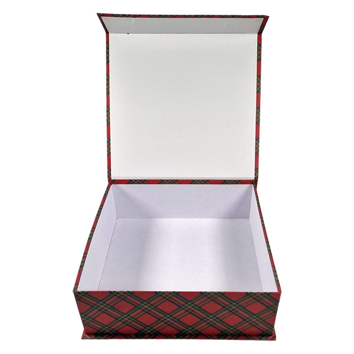 Scatola regalo natalizia cartone tartan rossa 28 x 28 x 13 cm