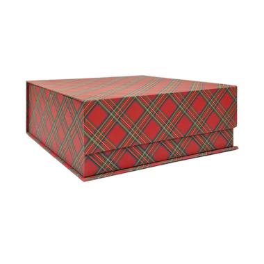 Scatola regalo natalizia cartone tartan rossa 28 x 28 x 13 cm
