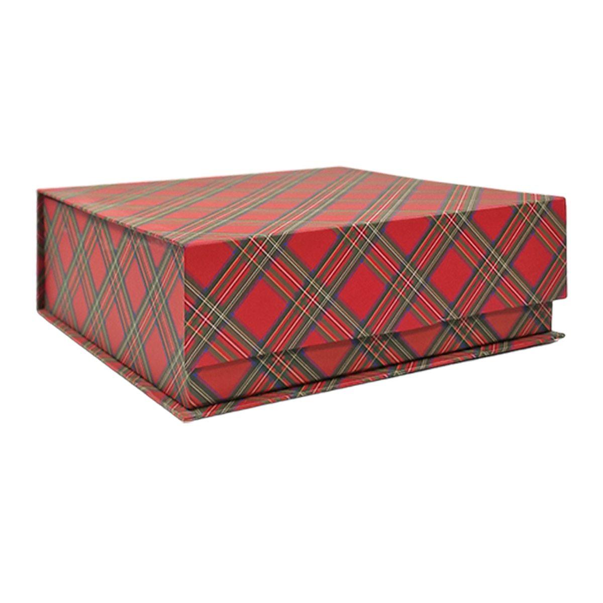 Scatola regalo natalizia cartone tartan rossa 25 x 25 x 8 cm