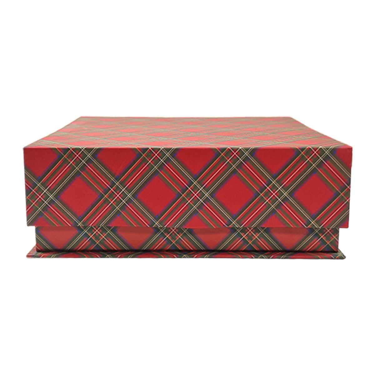 Scatola regalo natalizia cartone tartan rossa 25 x 25 x 8 cm