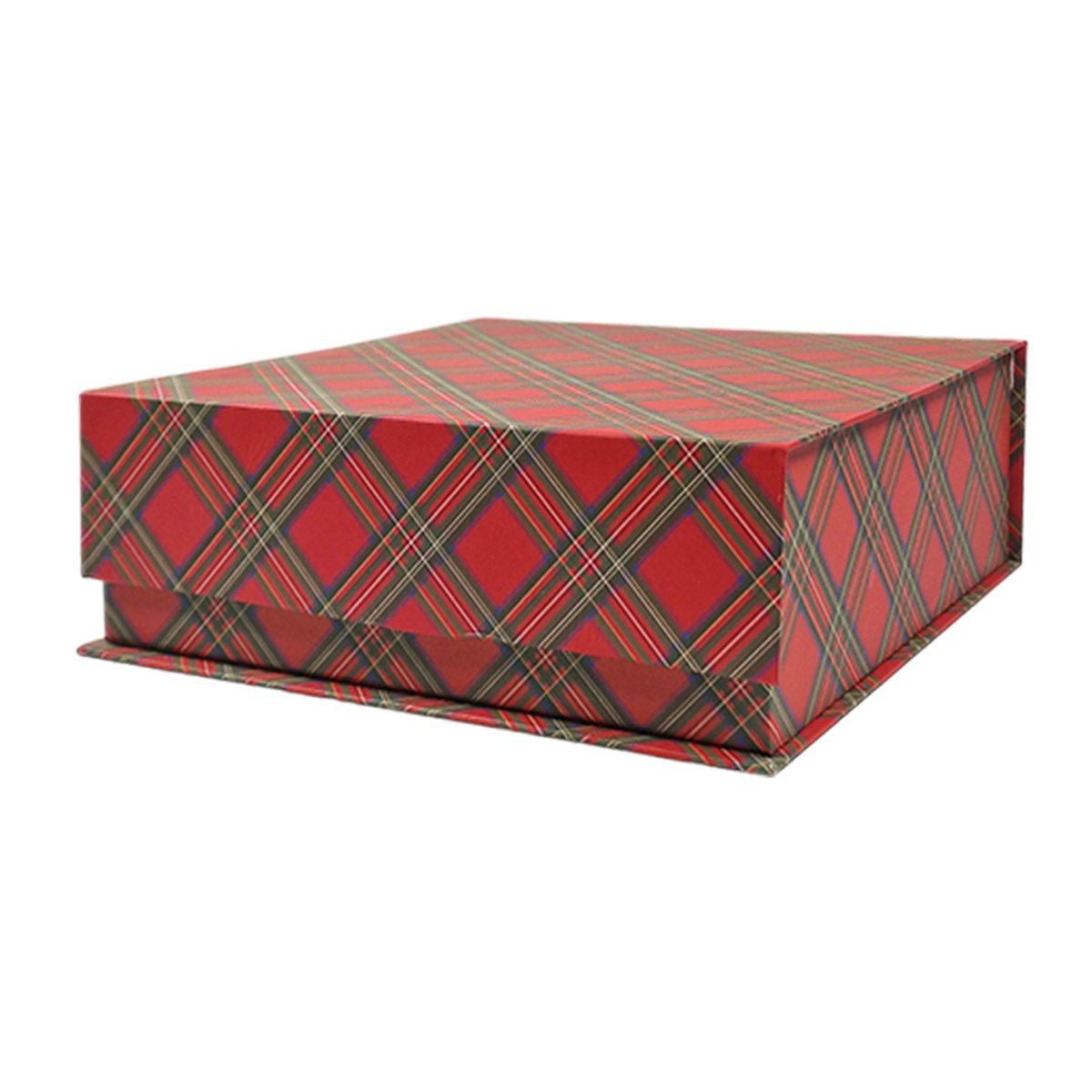 Scatola regalo natalizia cartone tartan rossa 25 x 25 x 8 cm