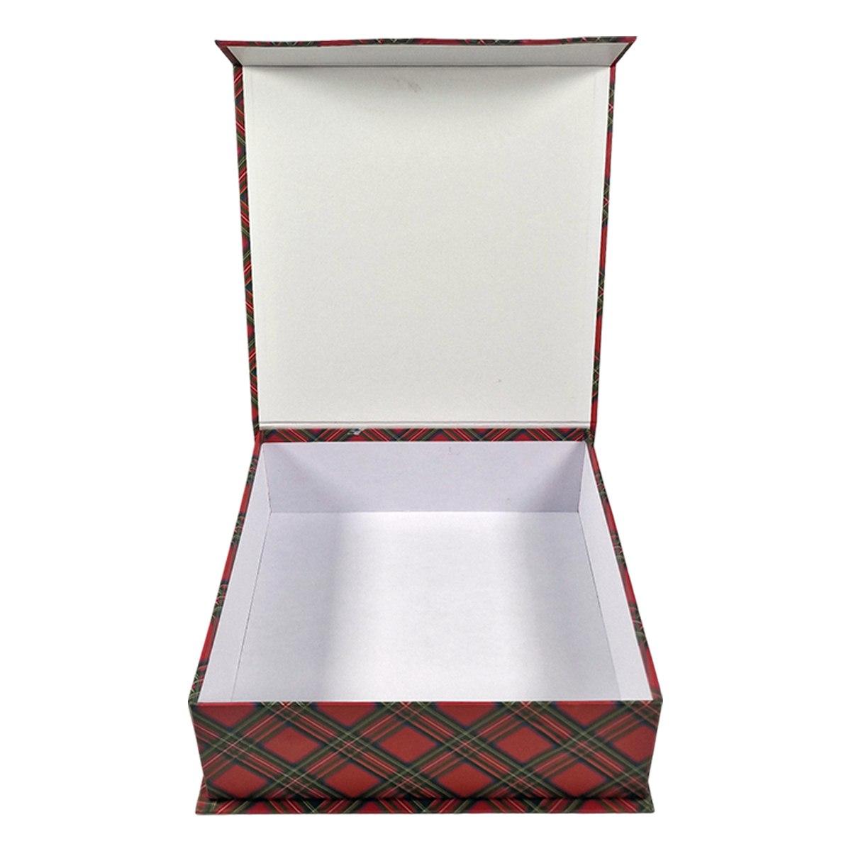 Scatola regalo natalizia cartone tartan rossa 25 x 25 x 8 cm