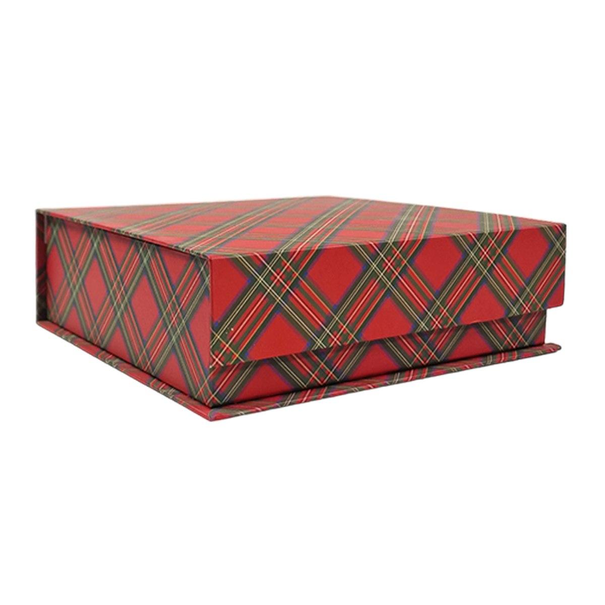 Scatola regalo natalizia cartone tartan rossa 21 x 21 cm