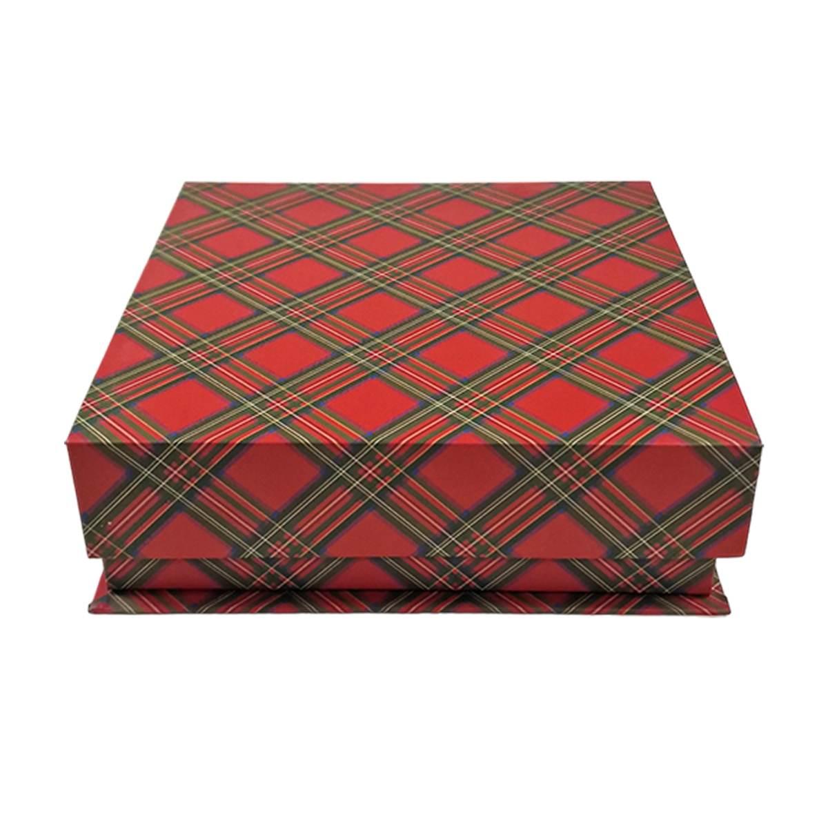 Scatola regalo natalizia cartone tartan rossa 21 x 21 cm