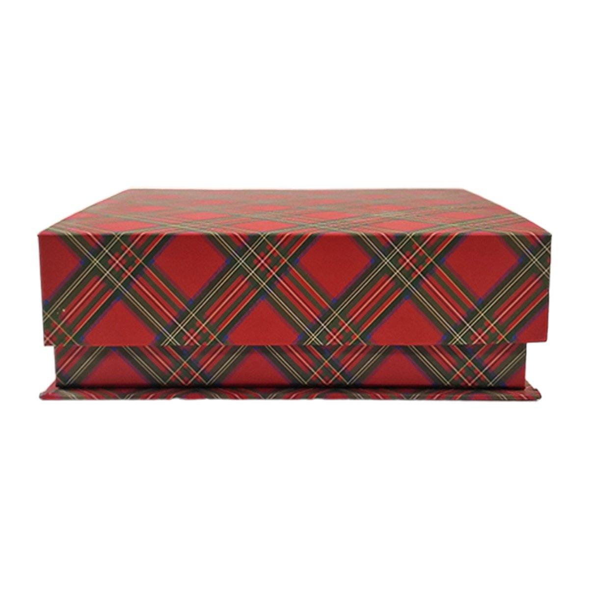 Scatola regalo natalizia cartone tartan rossa 21 x 21 cm