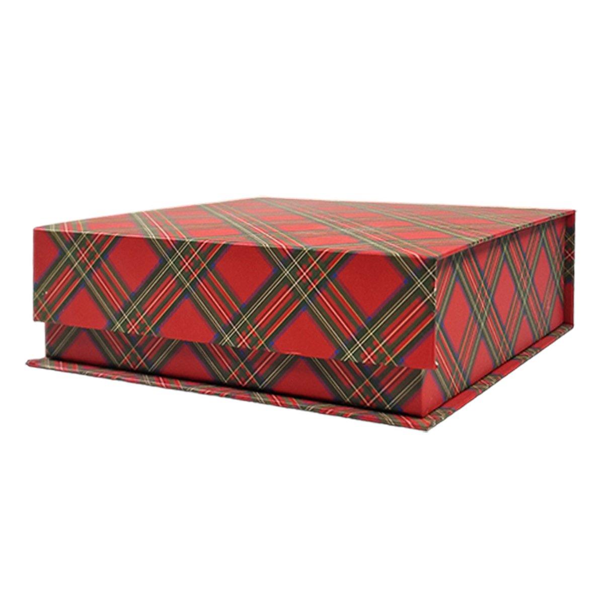 Scatola regalo natalizia cartone tartan rossa 21 x 21 cm