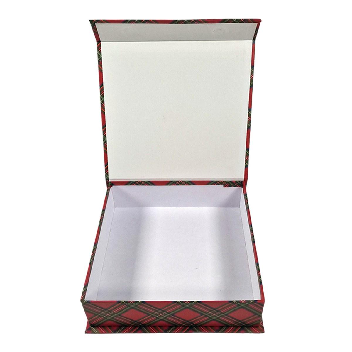 Scatola regalo natalizia cartone tartan rossa 21 x 21 cm