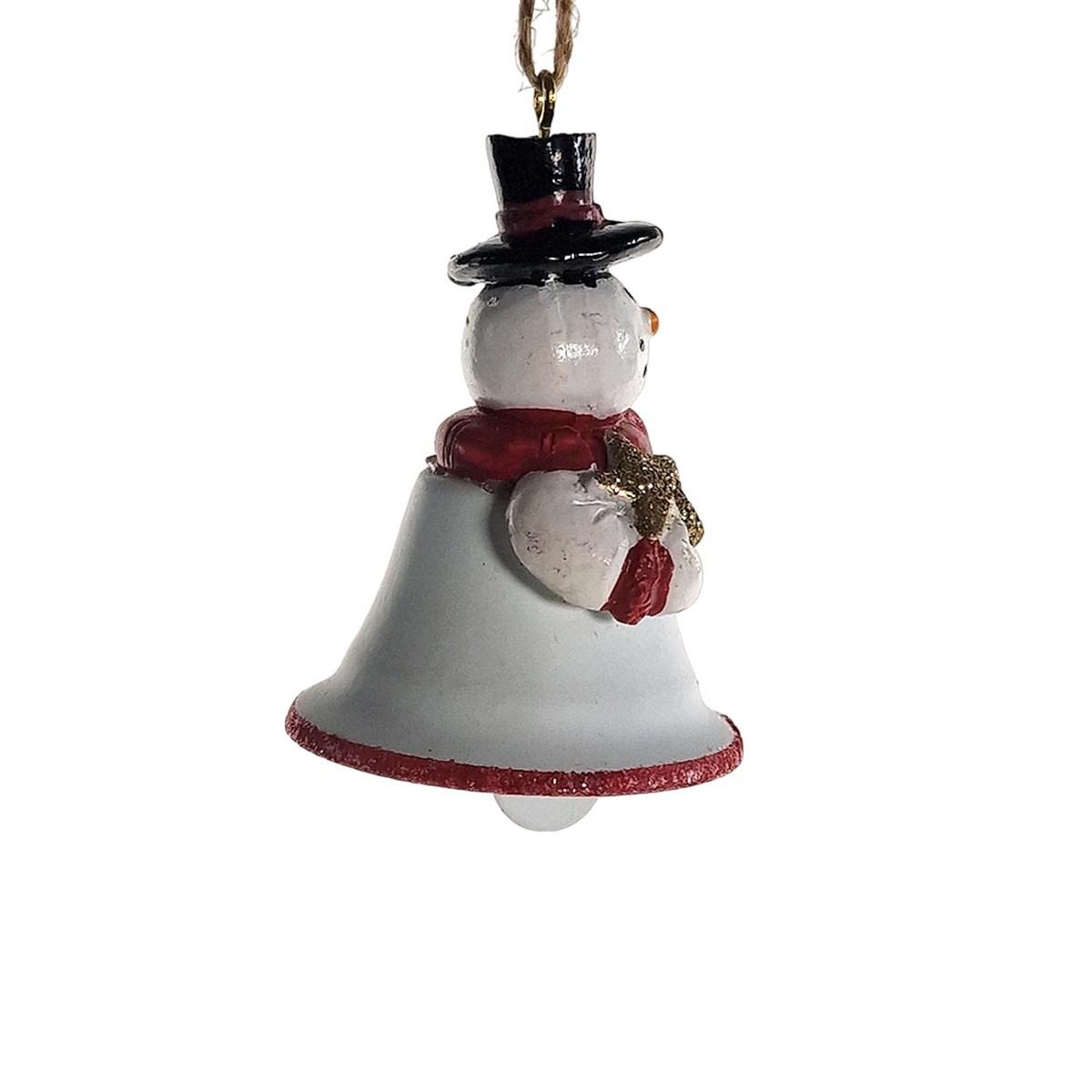 Decorazione natalizia campanella metallo bianca pupazzo di neve 4,5 x 5,5 cm