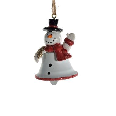 Decorazione natalizia campanella metallo bianca pupazzo di neve 4,5 x 5,5 cm
