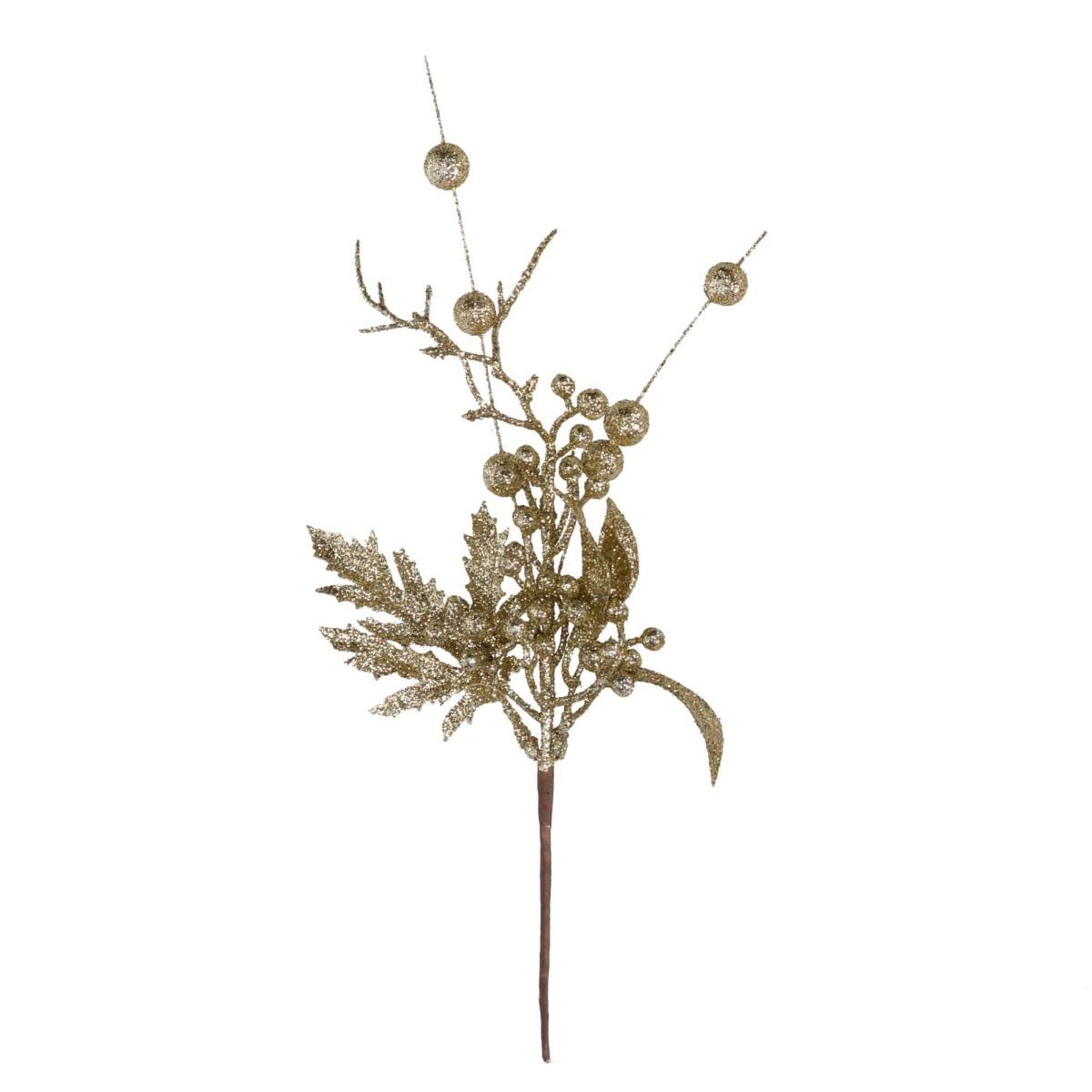 Fiore natale oro pick bacche 33 cm