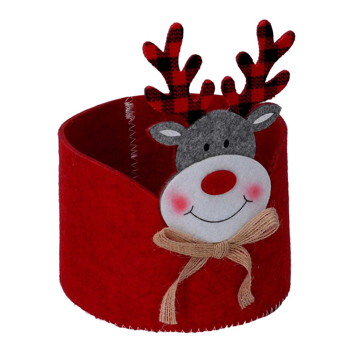 Cesto natale renna feltro Ø 14 cm