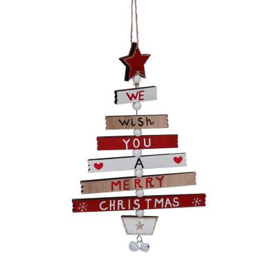Decorazione natalizia albero legno scritta campanelli 34 cm