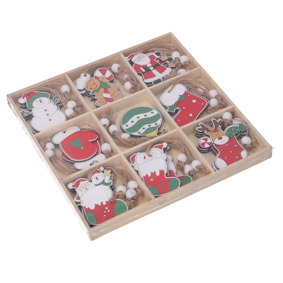 Pallina natalizia soggetti assortiti legno Set 27 pz