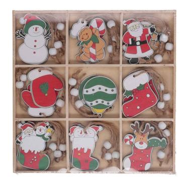 Pallina natalizia soggetti assortiti legno Set 27 pz