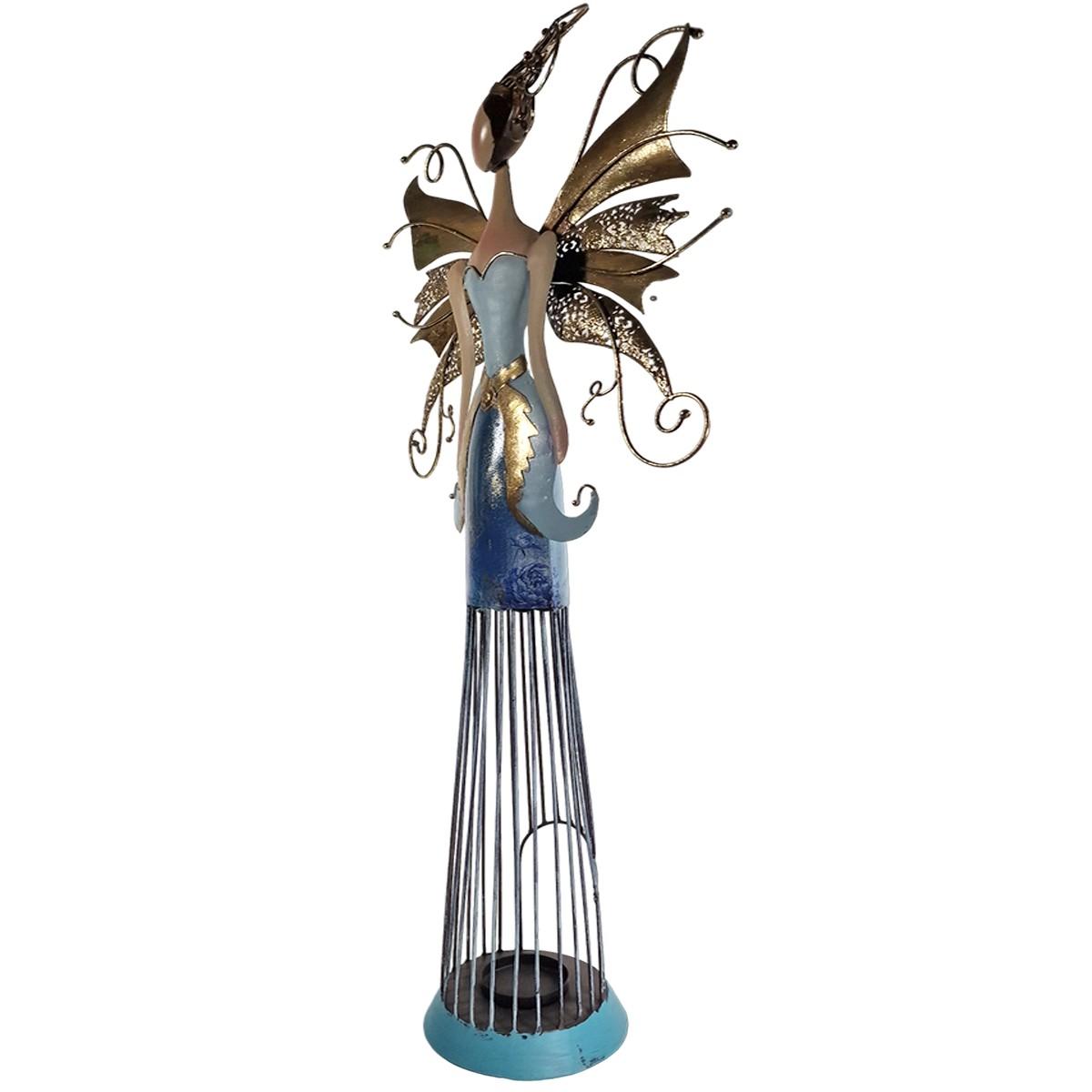 Angelo fatina metallo blu oro 72 cm