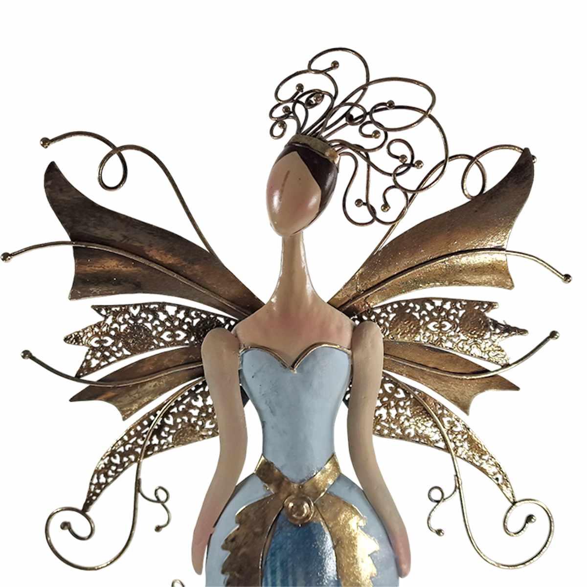 Angelo fatina metallo blu oro 72 cm