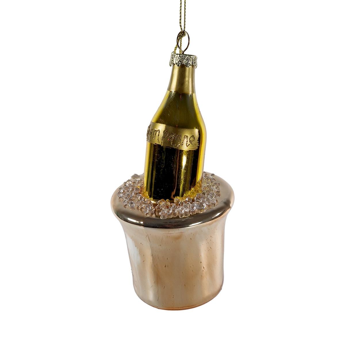 Pallina natalizia vetro bottiglia spumante 12,5 cm