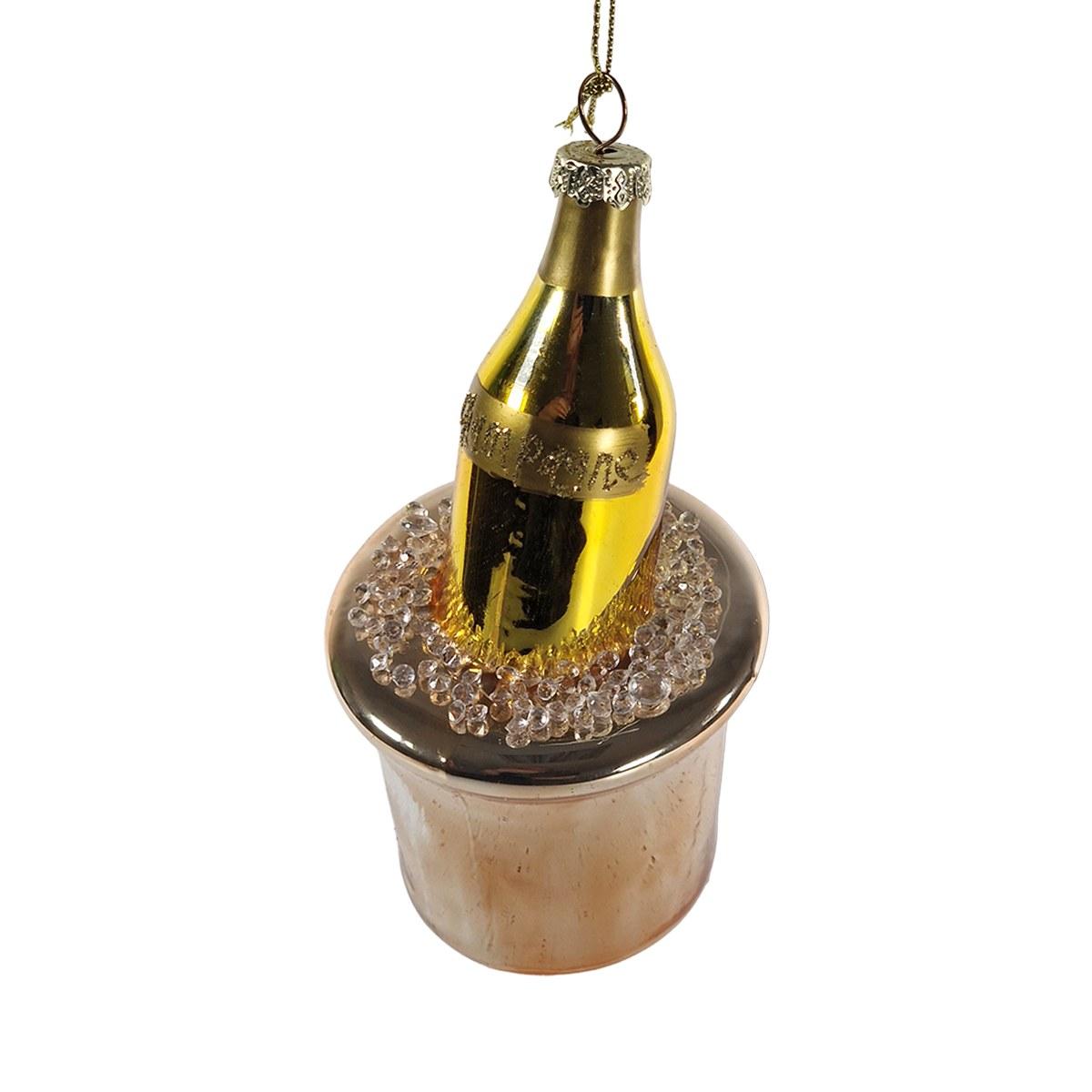 Pallina natalizia vetro bottiglia spumante 12,5 cm