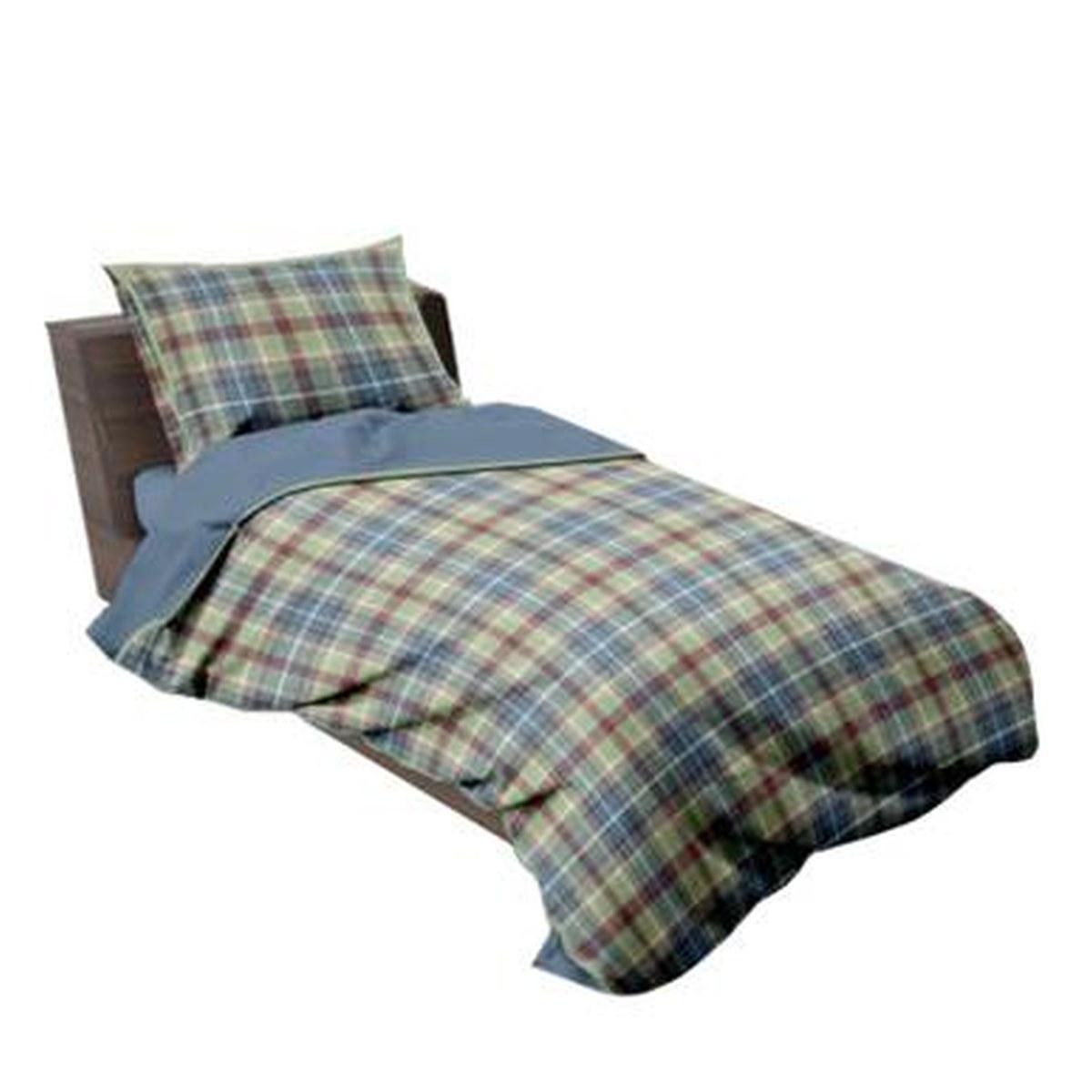 Lenzuola singole 1 piazza tartan blu beige Set 3 pz