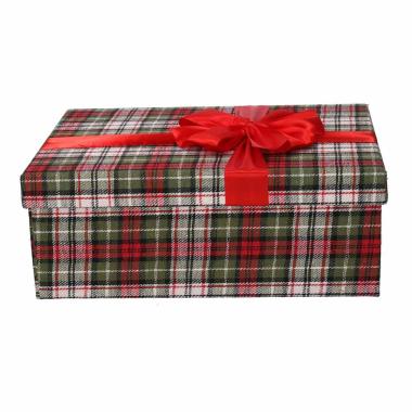 Scatola regalo natalizia cartone tartan verde rossa 38 x 29 cm