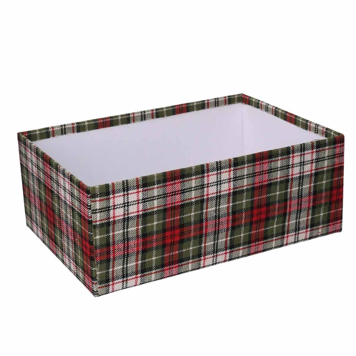 Scatola regalo natalizia cartone tartan verde rossa 33 x 23,5 cm