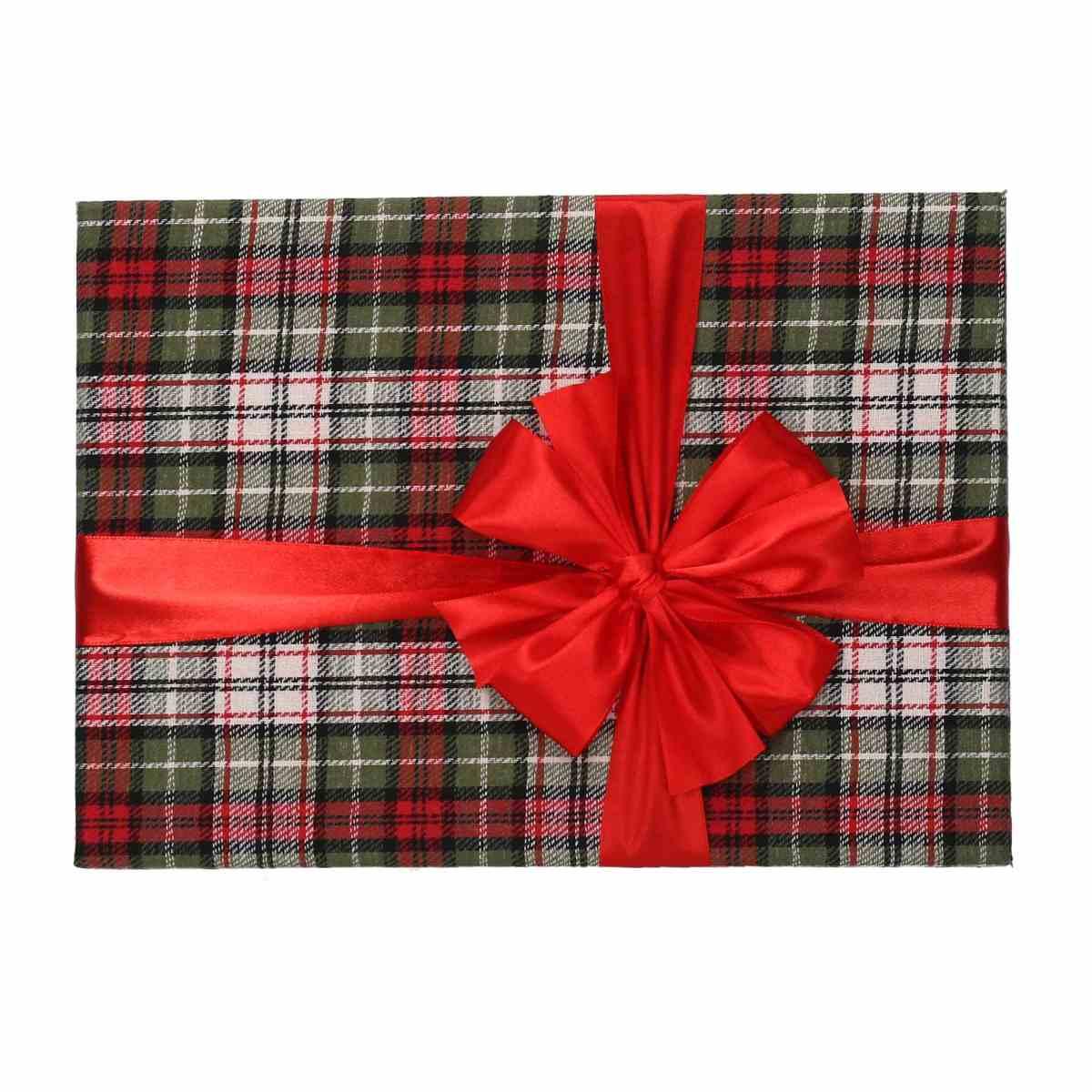 Scatola regalo natalizia cartone tartan verde rossa 33 x 23,5 cm