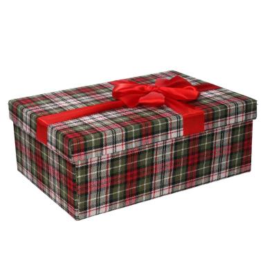 Scatola regalo natalizia cartone tartan verde rossa 33 x 23,5 cm