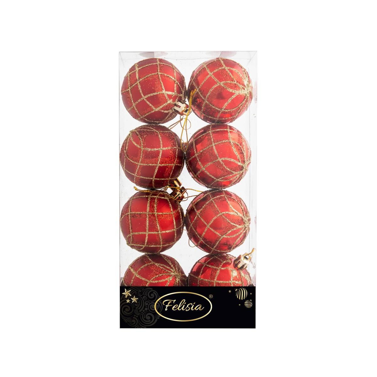 Pallina natalizia rosse decoro Set 8 pz