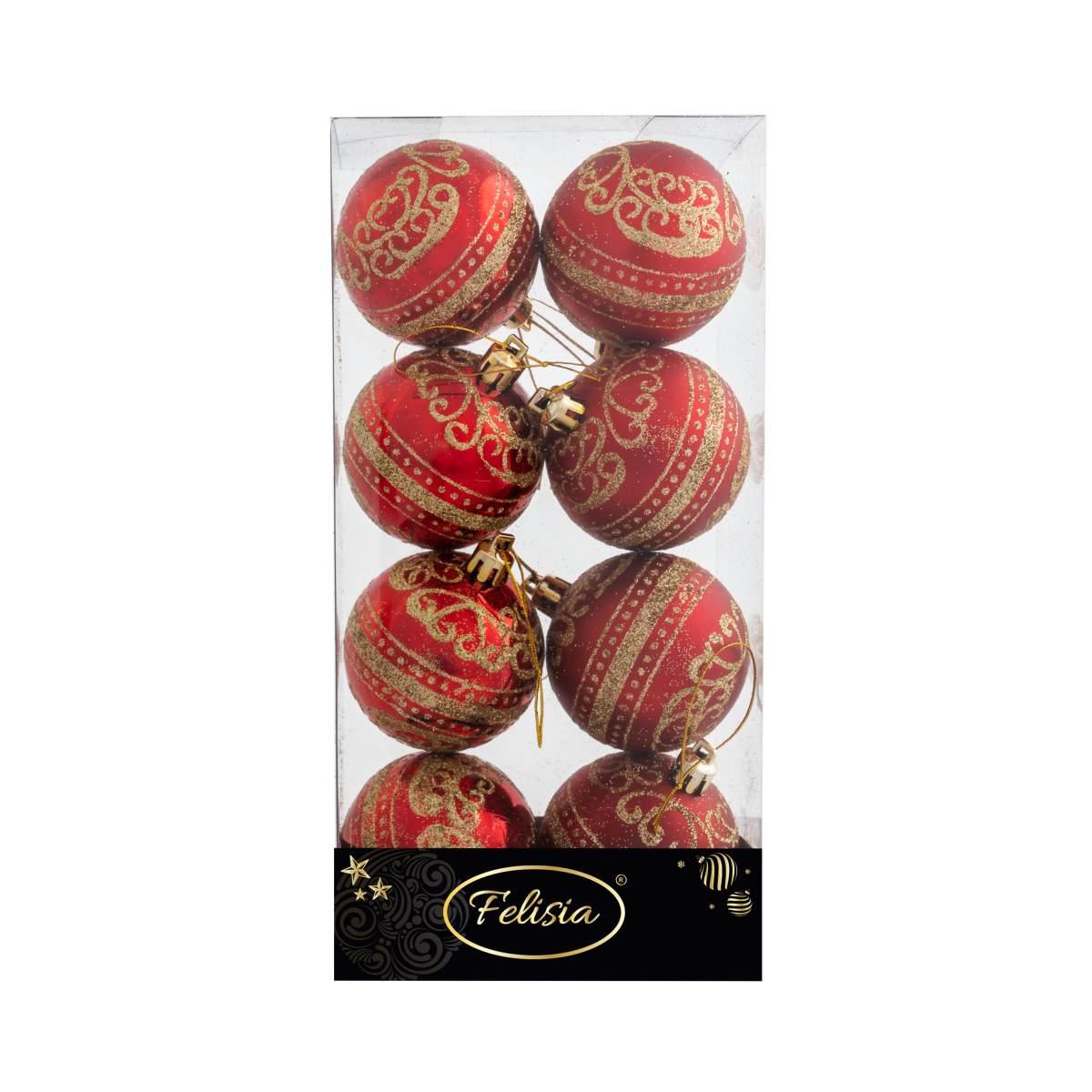 Pallina natalizia rosse decoro oro Set 8 pz