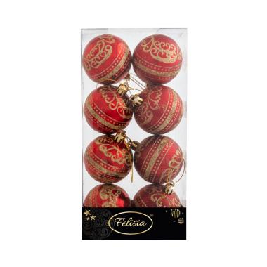 Pallina natalizia rosse decoro oro Set 8 pz
