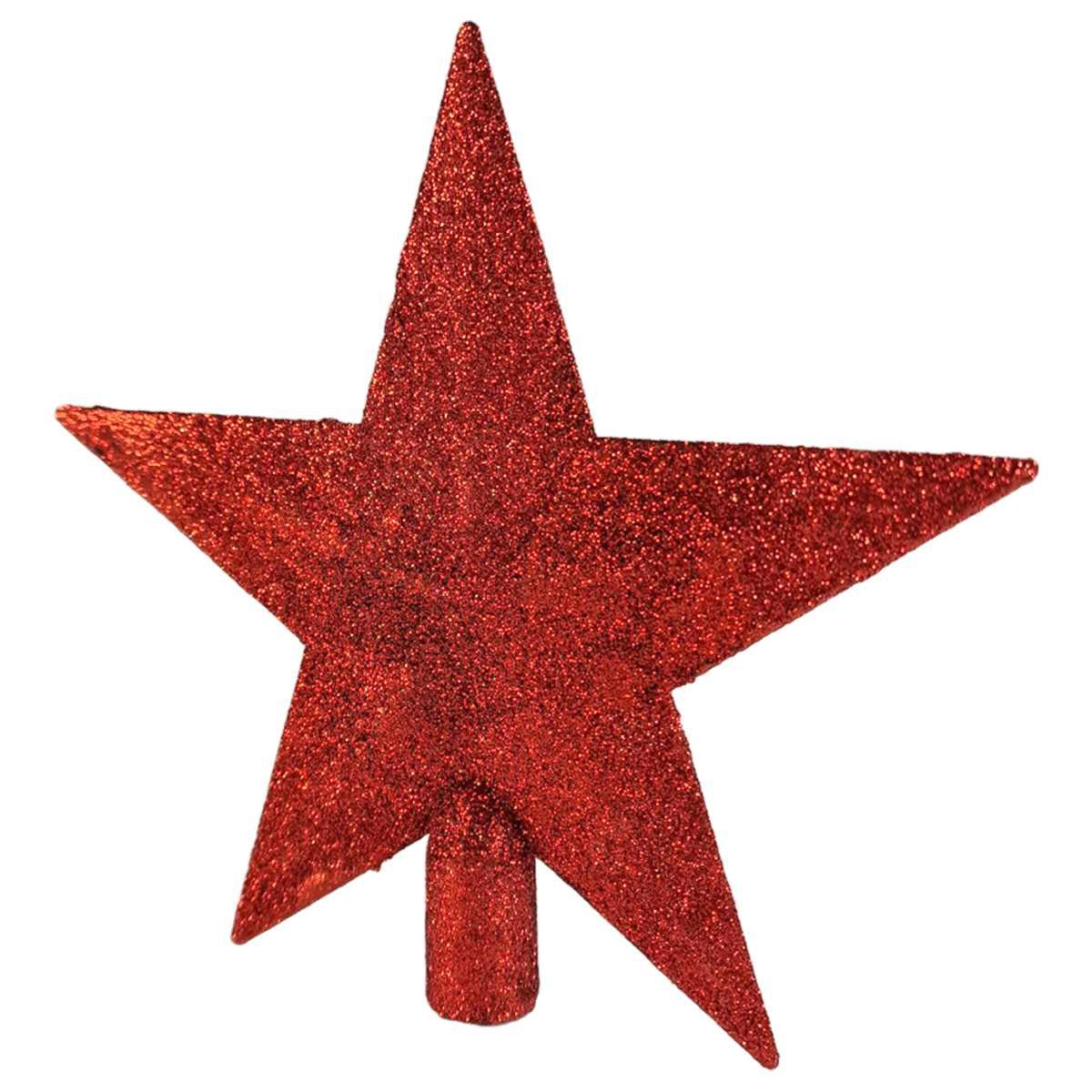 Puntale albero natale stella rossa glitter 20 cm