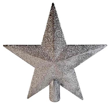 Puntale albero natale stella argento glitter 20 cm