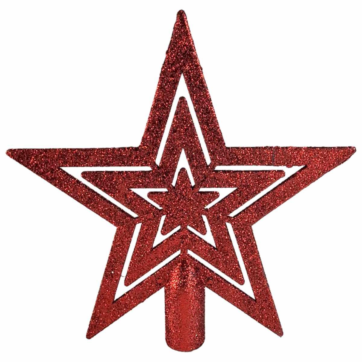 Puntale albero natale stella rosso glitter 20 cm