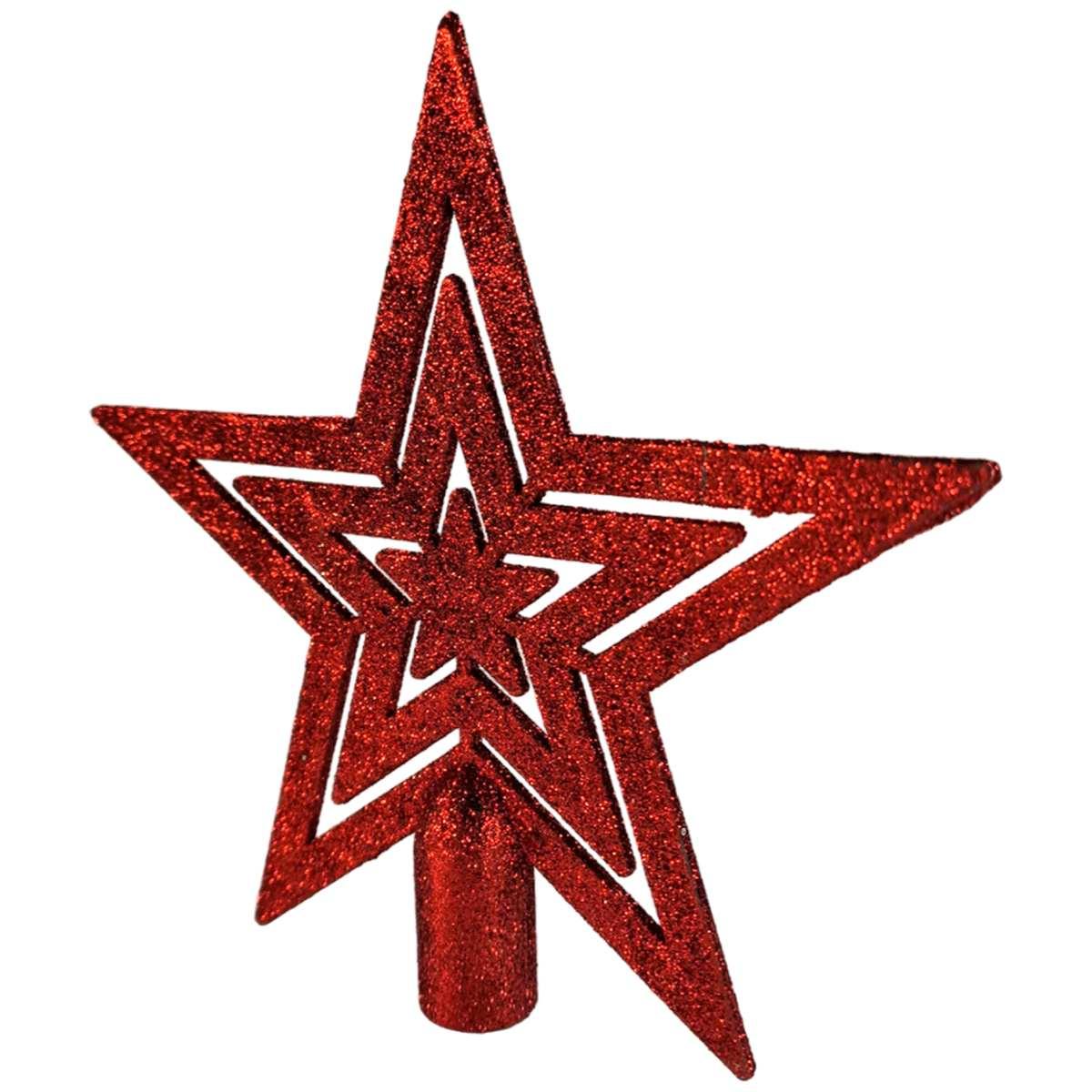 Puntale albero natale stella rosso glitter 20 cm