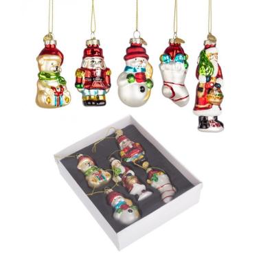 Palline natalizie vetro soggetti assortiti Set 5 pz